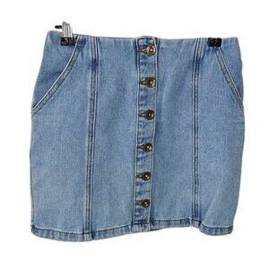 Forever 21 Womens Denim Button Front Mini Skirt, Blue, Size Small